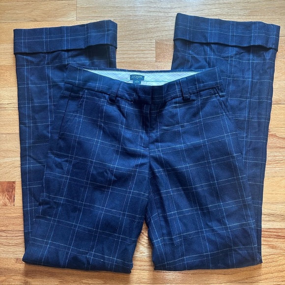 J.Crew City Fit Wool Navy Plaid Wide Leg Cuffed Pants size 2. - Picture 1 of 10